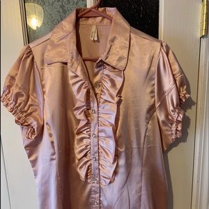 Women’s Plus 1x Blouse Pink Satin